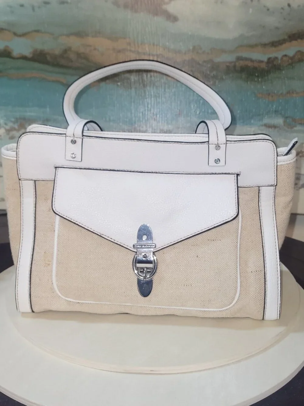 Dana Buchman Beige and White Straw Satchel [Item # HR#05]